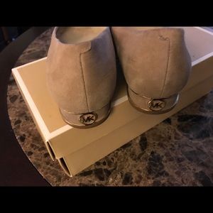 Flat Shoes, tan suede with gold MK emblem